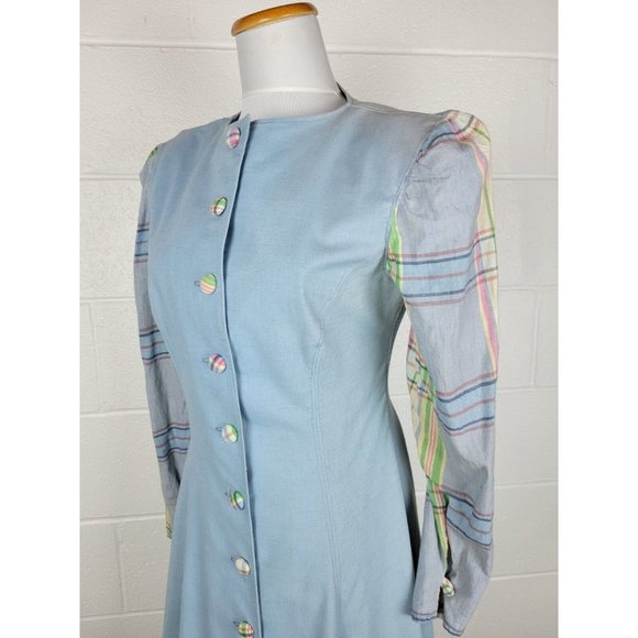 Vtg My Heroes Have Always Been Coyboys Blue Plaid Prairie Dress M? - Picture 6 of 11
